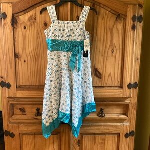 My Michelle white blue eyelet lace asymmetric hem sleeveless dress size 14 NWT